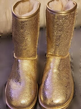 Gold Metallic Women's Winter Shearling Boots